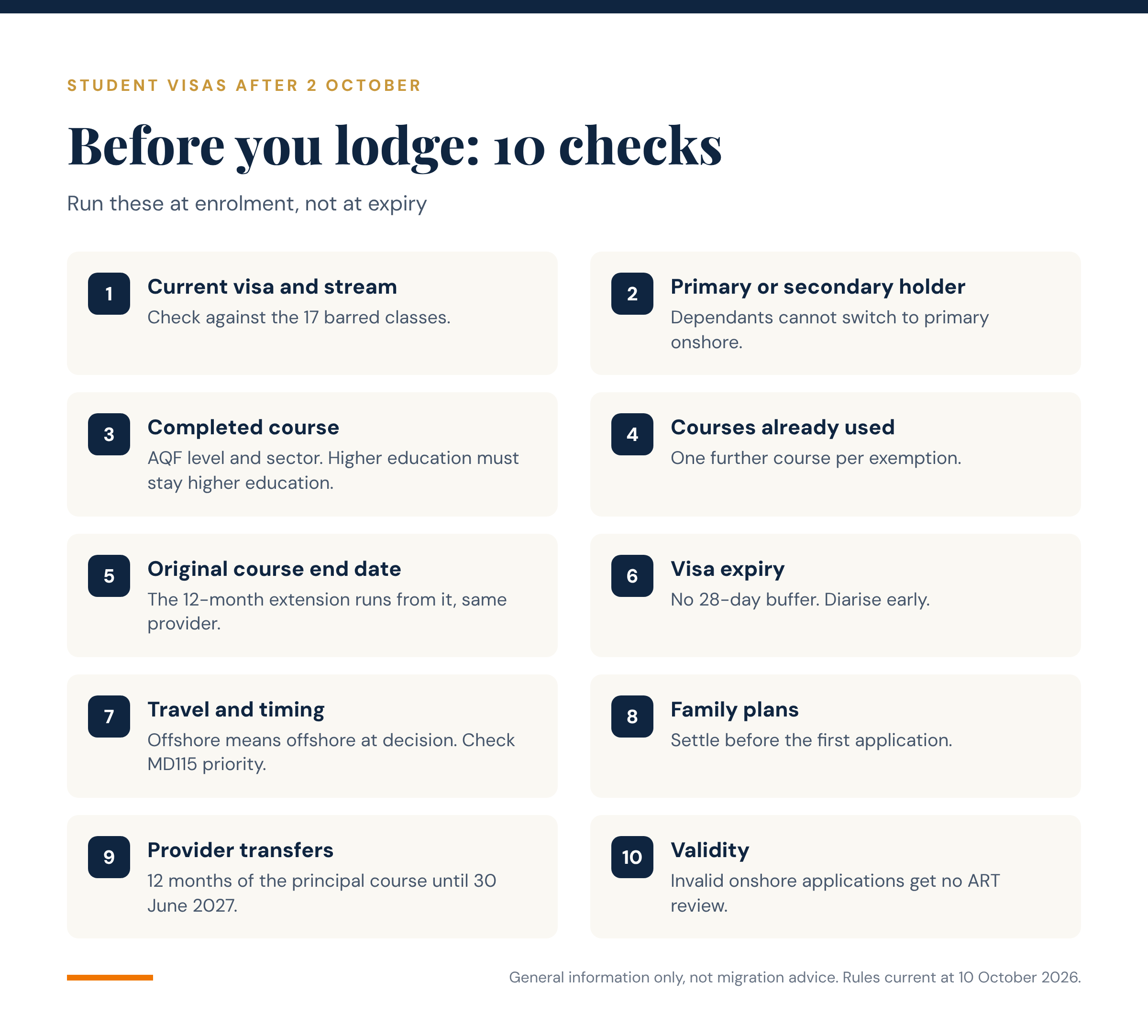 Ten checks to complete before lodging a Student visa application under the October 2026 rules